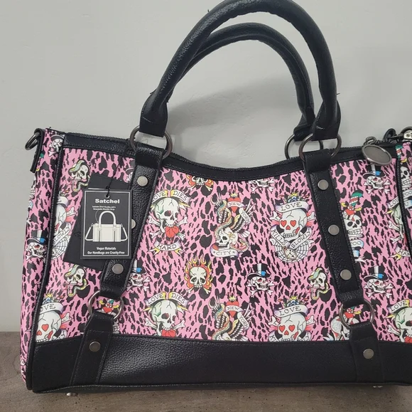 Ed Hardy Pink Cheetah Rhinestone Tote Bag